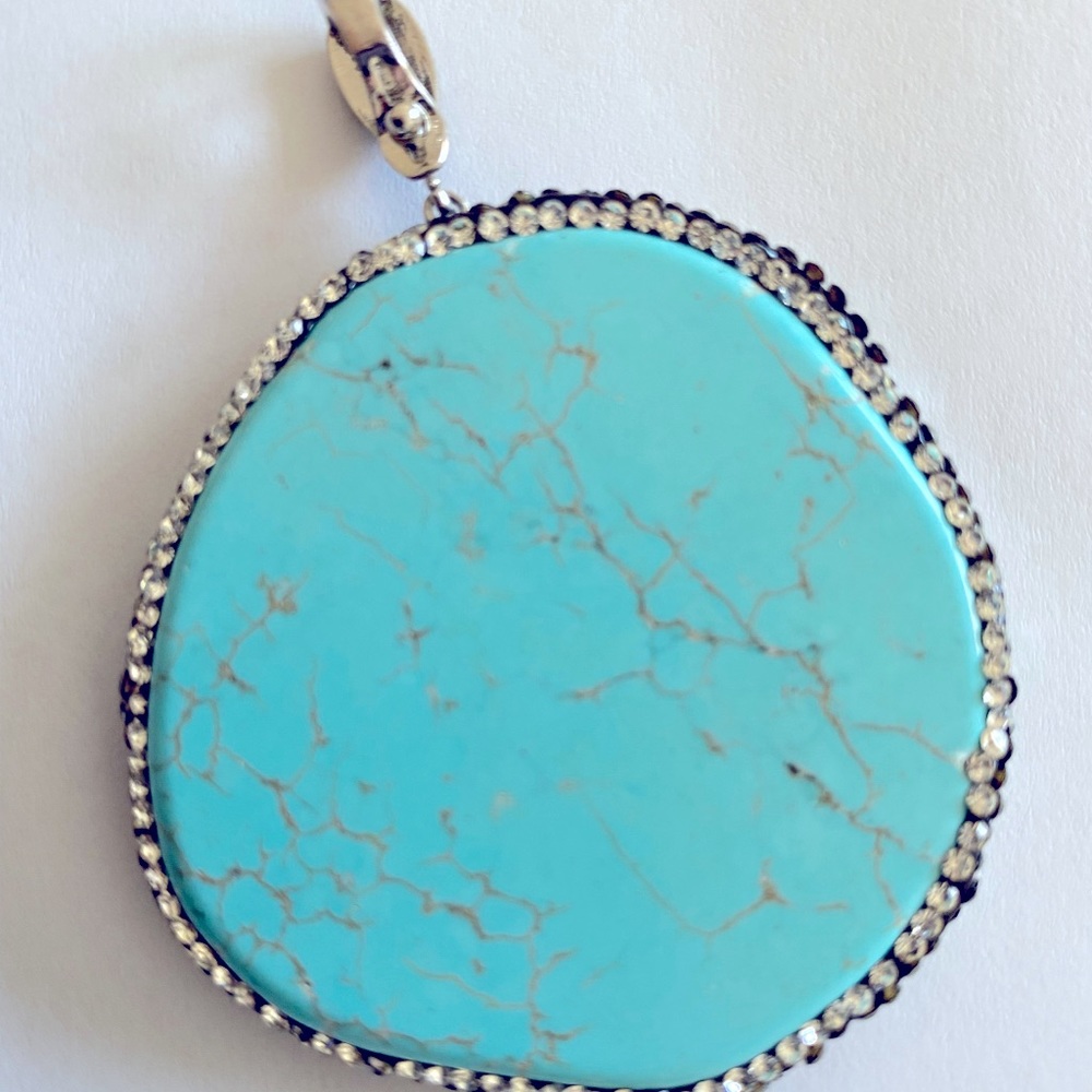 Turquoise, rhinestone and marcasite pendant - Picture 2 of 4